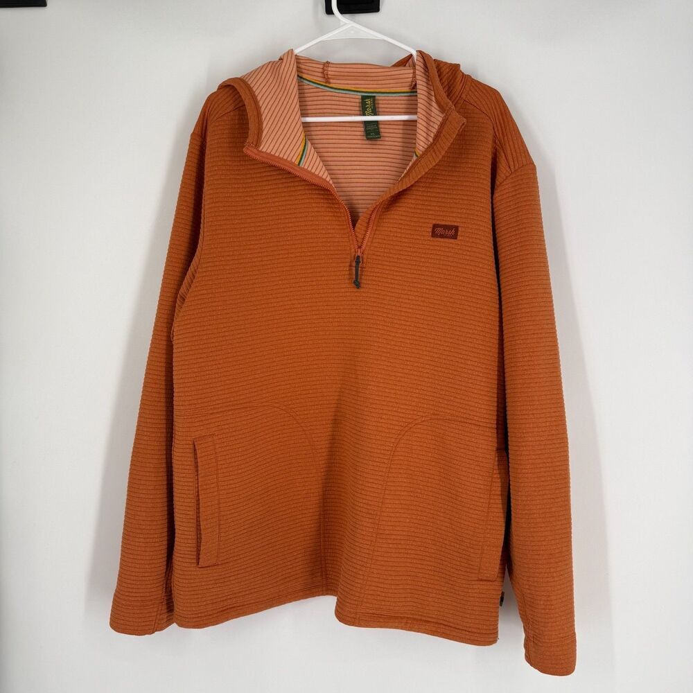 Marsh Wear Men’s XL Sullivan Tech Hoodie 1/4 Zip Orange Ribbed Pullover Outdoor